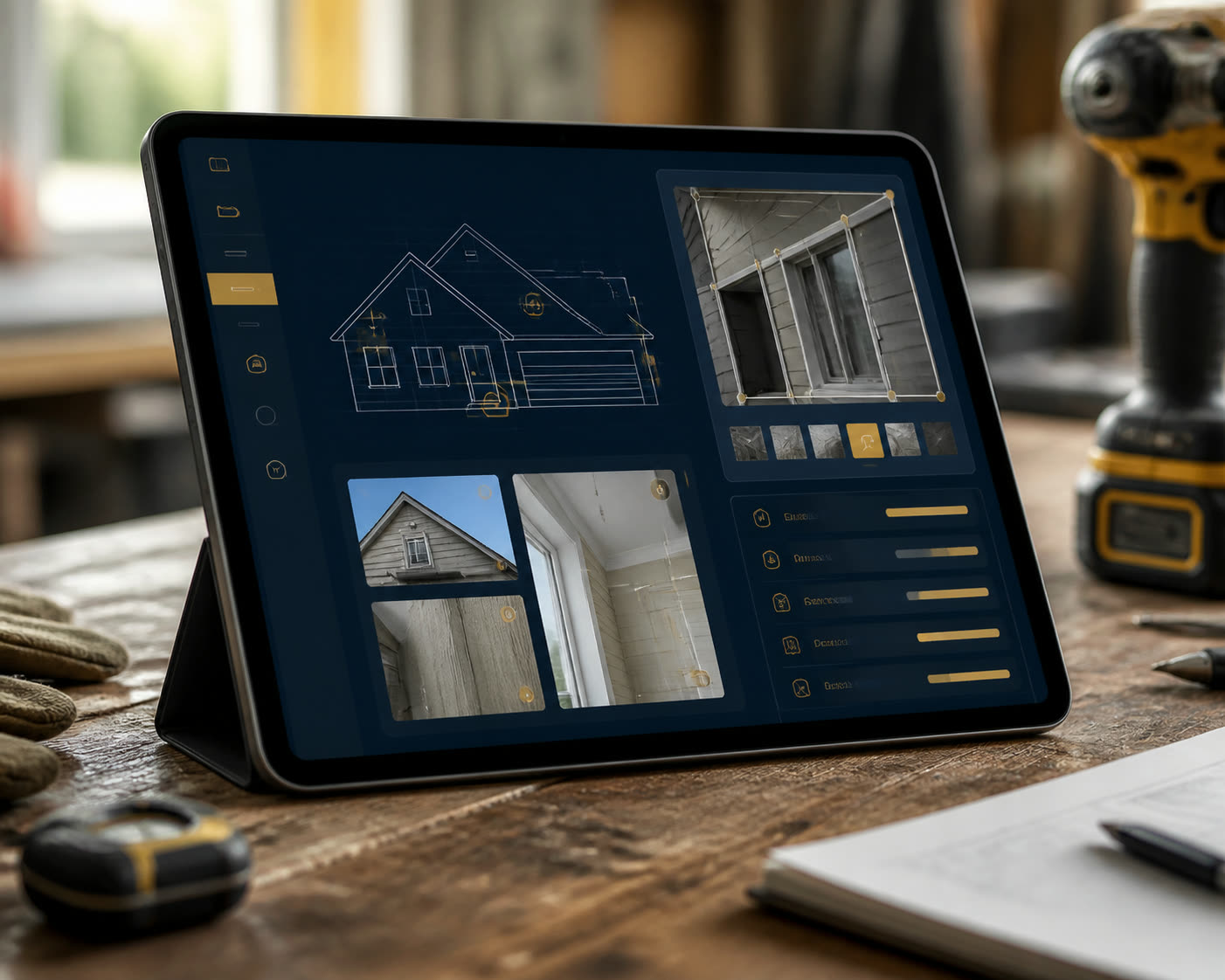 Construction team reviewing property information on a digital tablet
